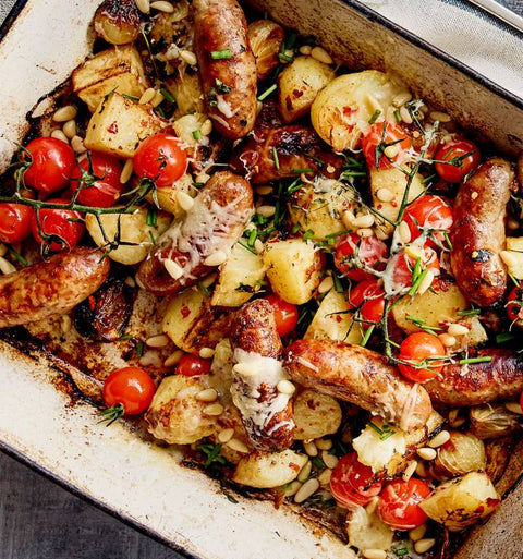 Recipe for Oven-baked Veal Sujuk with vegetables