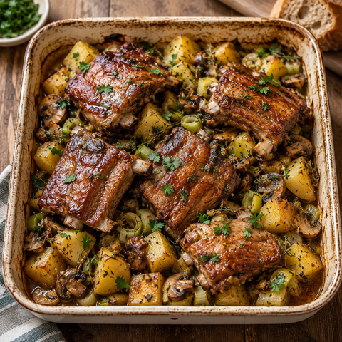 Recipe for tender beef ribs in the oven with mashed potatoes