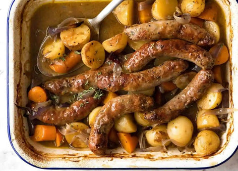 Recipe for Veal sujuk with crispy oven-baked potatoes
